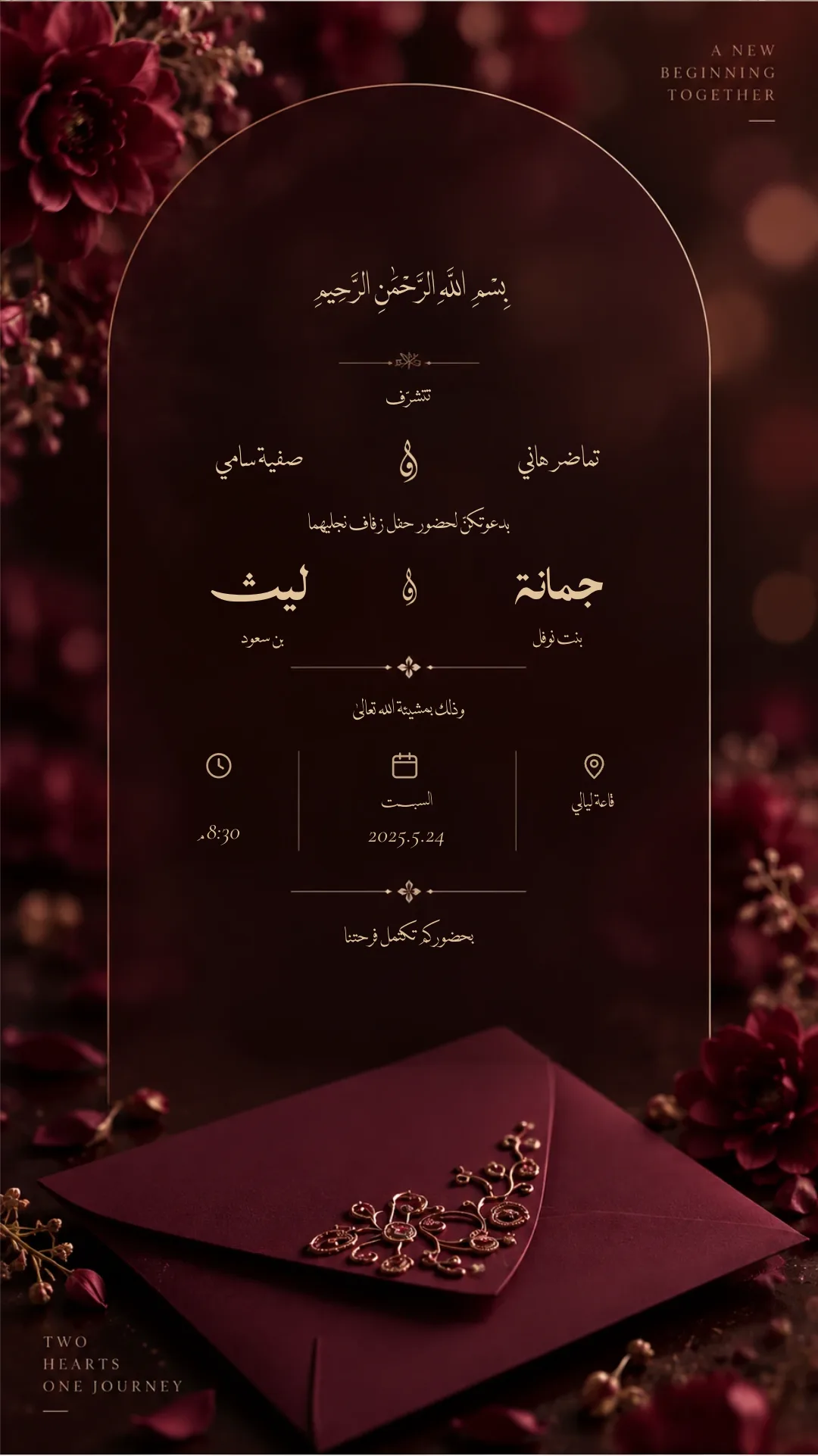 دعوة زواج إلكترونية بتصميم «عنّابي ملكي»