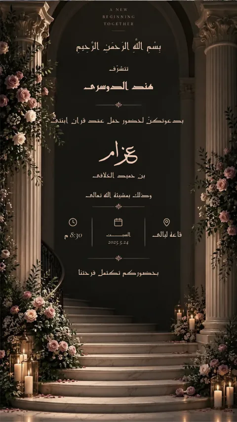 دعوة عقد قران إلكترونية بتصميم «درج اللؤلؤ»