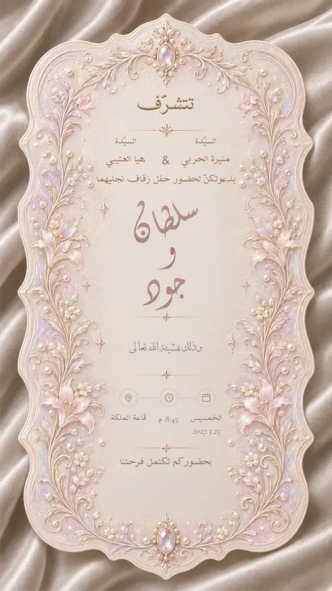 دعوة زواج إلكترونية بتصميم «حرير وردي»